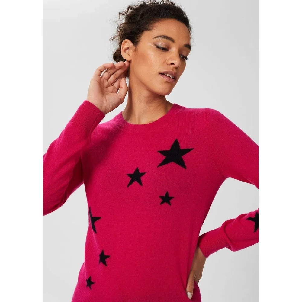 Hobbs Women's Samira Merino Wool‎ Cashmere Star Jumper Pink Size XS